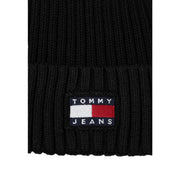 Tommy Hilfiger Schwarze Baumwollkappe für Herren aus Rippstrick mit Tommy Jeans Logo-Patch, Vorderansicht