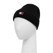 Tommy Hilfiger Schwarze Baumwollkappe für Herren mit gerippter Strickstruktur und Tommy-Jeans-Logoaufnäher (Vorderansicht)