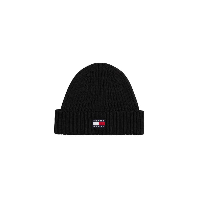 Tommy Hilfiger Schwarze Baumwollkappe für Herren mit geripptem Strickbündchen und Tommy Jeans Logo-Patch (Vorderansicht)