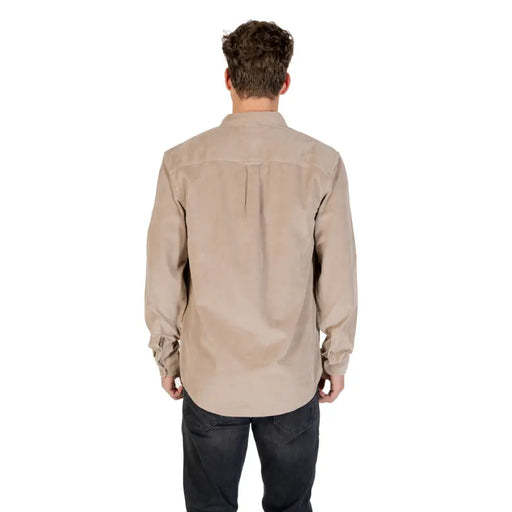 Men’s beige organic cotton long-sleeve button-up shirt from Tommy Hilfiger Jeans