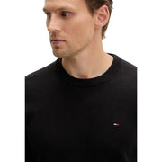 Tommy Hilfiger Jeans men black knit crewneck sweater with organic cotton and small embroidered flag logo on chest
