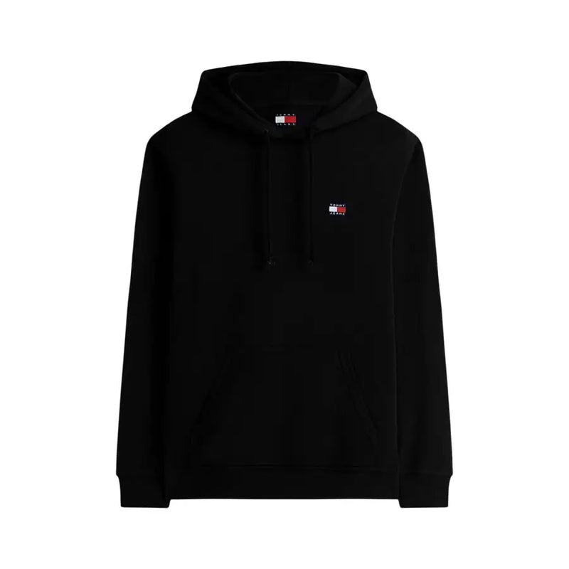 Tommy Hilfiger Jeans Schwarzer Herren-Hoodie aus Bio-Baumwolle mit kleinem, gesticktem Logo und passenden Kordelzügen