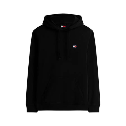 Tommy Hilfiger Jeans Schwarzer Herren-Hoodie aus Bio-Baumwolle mit kleinem, gesticktem Logo und passenden Kordelzügen