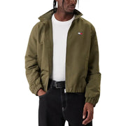 Olivgrüne Tommy Hilfiger Kapuzenjacke mit elastischen Bündchen, kleinem gesticktem Logo, Polyester, Reißverschluss