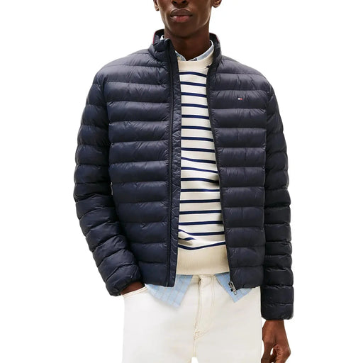Tommy Hilfiger Jeans Blaue Herren-Nylon-Steppjacke mit horizontalen Nähten und kleinem Brustlogo