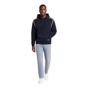 Marineblau Tommy Hilfiger Jeans Herren-Hoodie mit rot-weiß gestreiften Schulterpartien aus Bio-Baumwolle