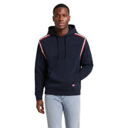 Marineblauer Tommy Hilfiger Jeans-Hoodie für Herren aus Bio-Baumwolle mit rot-weiß gestreiften Schulterpartien