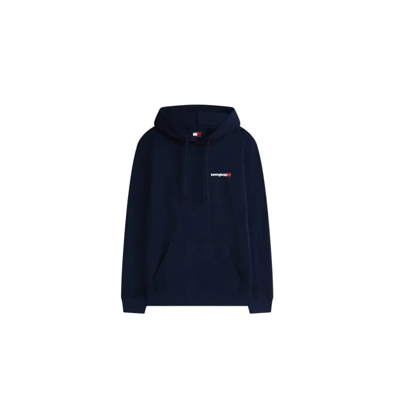 Marineblau Tommy Hilfiger Jeans Herren-Sweatshirt-Hoodie aus blauer Bio-Baumwolle mit kleinem Brustlogo und Kordelzug