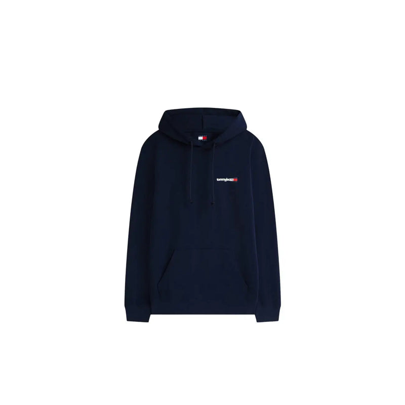 Navy blue Tommy Hilfiger Jeans men blue organic cotton sweatshirt hoodie with small chest logo and drawstrings