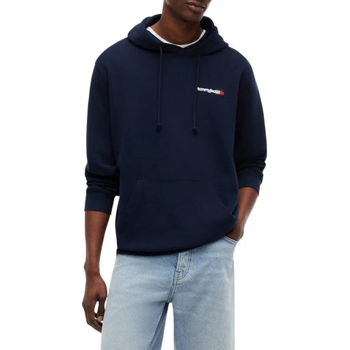 Navy blue Tommy Hilfiger Jeans men sweatshirt with white and red logo made from organic cotton