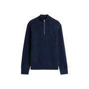 Marineblau Tommy Hilfiger Jeans Herren-Pullover mit Viertelreißverschluss, gerippten Bündchen und Saum aus Bio-Baumwolle