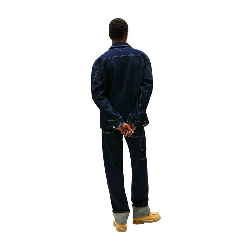 Tommy Hilfiger Jeansjacke für Herren, dunkelblauer Denim mit kontrastierenden weißen Nähten und Kragen aus Bio-Baumwolle