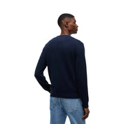 Navy blue crewneck sweater by Tommy Hilfiger Jeans men knitwear made from blue organic cotton