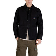 Black Tommy Hilfiger work jacket with button closures and chest logo patch in Tommy Hilfiger Jeans men shirt collection