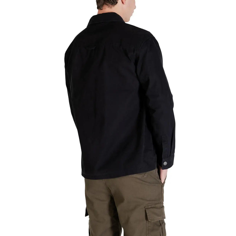 Black cotton Tommy Hilfiger Jeans men shirt jacket with buttoned cuffs and collar for casual wear