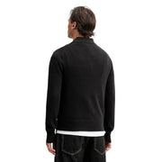 Tommy hilfiger jeans men slim polo black organic cotton black knit sweater with ribbed cuffs and hem over white shirt