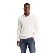 Cream-colored Tommy Hilfiger polo sweater with ribbed collar and cuffs made from black organic cotton for men slim fit