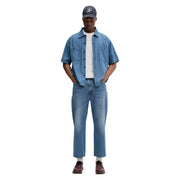 Blue denim short-sleeved button-up shirt with two chest pockets in cotton for tommy hilfiger jeans men slim t shirt beige s