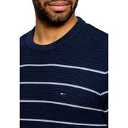 Tommy Hilfiger Jeans Herren-Strickpullover mit blauen und weißen Streifen aus Bio-Baumwolle mit Logo auf der Brust