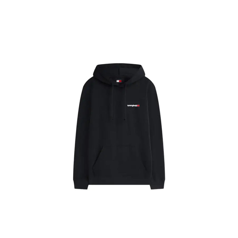 Schwarzes Tommy Hilfiger Jeans Herren-Sweatshirt mit kleinem gesticktem Logo und passendem Markenetikett aus Bio-Baumwolle