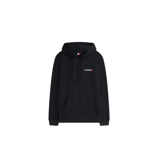 Schwarzes Tommy Hilfiger Jeans Herren-Sweatshirt mit kleinem gesticktem Logo und passendem Markenetikett aus Bio-Baumwolle