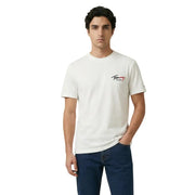 Weiß Tommy Hilfiger Jeans Männer t-shirt aus Baumwolle mit einem rot-schwarzen Logo auf der Brust