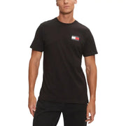 Tommy Hilfiger Herrenjeans t-shirt aus schwarzem Baumwollstoff mit einem kleinen, gestickten Flaggenlogo auf der linken Brustseite