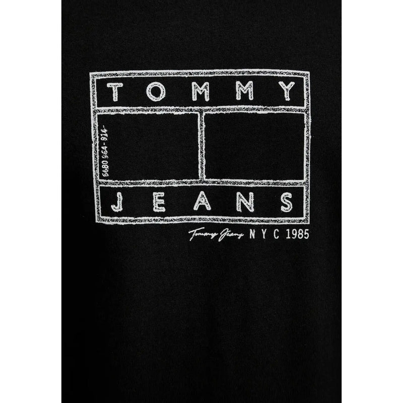 Black Tommy Hilfiger jeans men t-shirt with white chalkboard style Tommy Jeans NYC 1985 logo in bold block letters