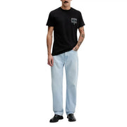 Black short-sleeved cotton t-shirt with white rectangular graphic on chest from Tommy Hilfiger Jeans men collection