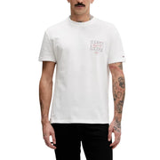 Tommy Hilfiger Jeans men t-shirt in white cotton with a subtle rectangular logo patch on chest and brand tag on sleeve