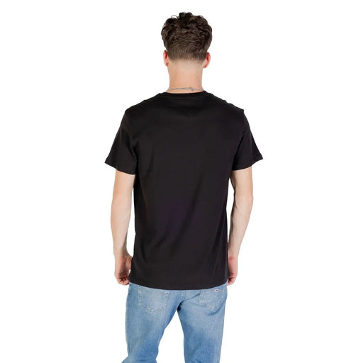 Black short-sleeved crew neck cotton t-shirt for men from Tommy Hilfiger Jeans casual wear collection