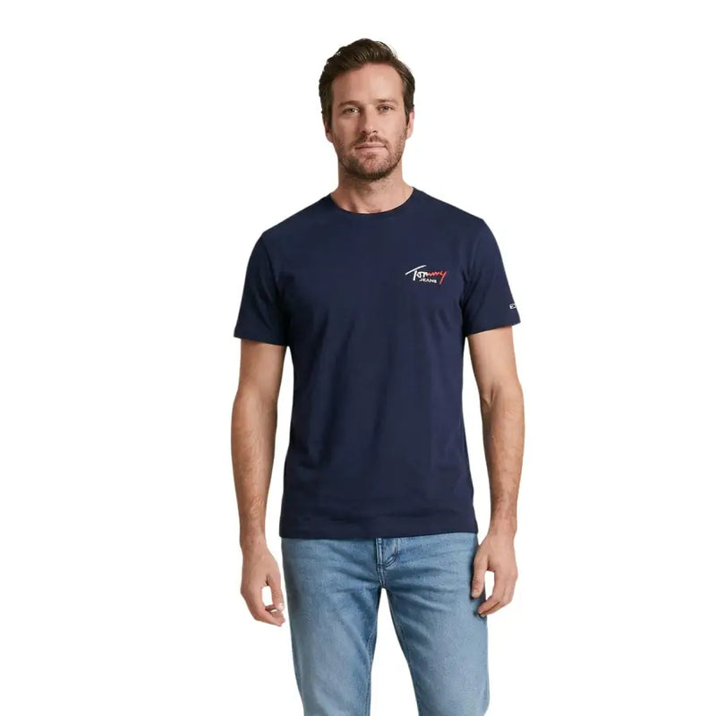 Marineblau Tommy Hilfiger Jeans Männer t-shirt mit kleinem, gesticktem Logo auf der linken Brust und am Ärmel