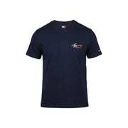 Navy blue Tommy Hilfiger Jeans men t-shirt with white and red embroidered logo on the chest