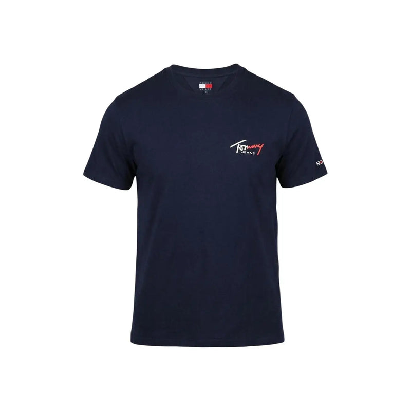 Navy blue Tommy Hilfiger Jeans men t-shirt with white and red embroidered logo on the chest