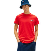 Leuchtend rotes Tommy Hilfiger Kurzarmhemd t-shirt mit dezentem, gesticktem Logo aus Bio-Baumwolle für Herren