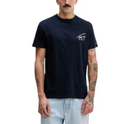 Marineblau Tommy Hilfiger Jeans Männer t-shirt mit weißem Logo auf der linken Brust, kurzärmelig und lässig