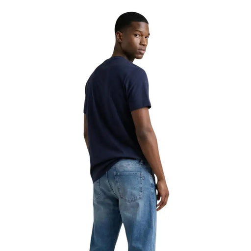 Marineblaues Kurzarm-Baumwoll-Kurzarmshirt mit Rundhalsausschnitt t-shirt für Männer von Tommy Hilfiger Jeans