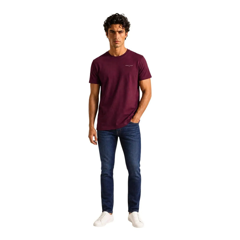 Kastanienbraun Tommy Hilfiger Jeans Herren Kurzarm t-shirt mit dezentem, gesticktem Logo auf der Brust