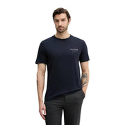 Marineblau Tommy Hilfiger kurzärmeliges Baumwollhemd t-shirt mit kleinem weißen Logo auf der linken Brust für Herren in Größe S