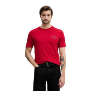 Rotes Tommy Hilfiger Kurzarm-Baumwollhemd t-shirt mit einem kleinen Logo auf der linken Brust für Herren im braunen Rundhals-Stil