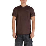 Tommy Hilfiger Jeans men t-shirt in brown cotton with a subtle white logo on the chest