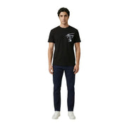 Schwarz Tommy Hilfiger Jeans Männer t-shirt mit weißem Logo auf der linken Brust, lässige Baumwollbekleidung