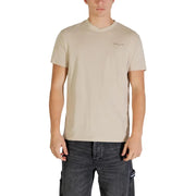 Beige Tommy Hilfiger Jeans Männer t-shirt mit kurzen Ärmeln und dezentem, gesticktem Logo auf der Brust