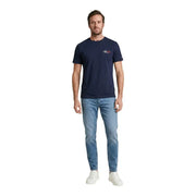 Marineblau Tommy Hilfiger Jeans Männer t-shirt mit kleinen, gestickten Logos auf der linken Brust und am Ärmel