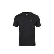 Tommy Hilfiger Jeans schwarzes Herren-Kurzarmshirt mit Rundhalsausschnitt t-shirt mit kleinem, gesticktem Flaggenlogo auf der linken Brust