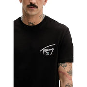 Schwarze Tommy Hilfiger Jeans für Herren t-shirt mit weißem, gesticktem Logo auf der Brust aus Baumwollmaterial