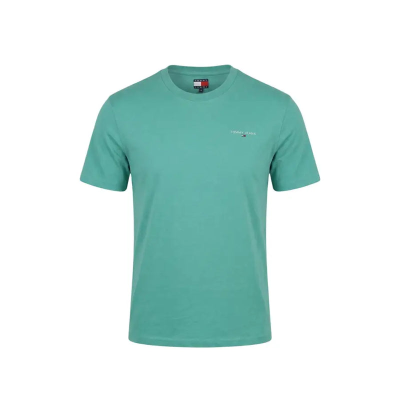 Türkisfarbene Tommy Hilfiger Jeans für Herren t-shirt mit kurzen Ärmeln, gesticktem Logo und klassischem Rundhalsausschnitt