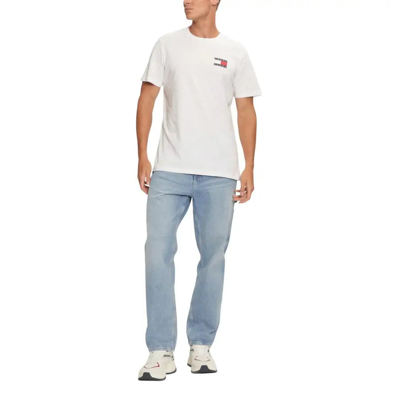 Tommy Hilfiger Jeans Männer t-shirt aus weißem Baumwollstoff mit kleinem Logo auf der linken Brust