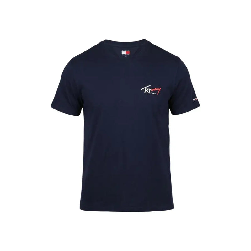 Marineblau Tommy Hilfiger Jeans Männer t-shirt mit weißem und rotem, gesticktem Logo auf der Brust