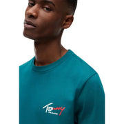 Türkisfarbener Baumwollpullover mit Rundhalsausschnitt t-shirt mit Weiß und Rot Tommy Hilfiger Jeans Logostickerei für Herren